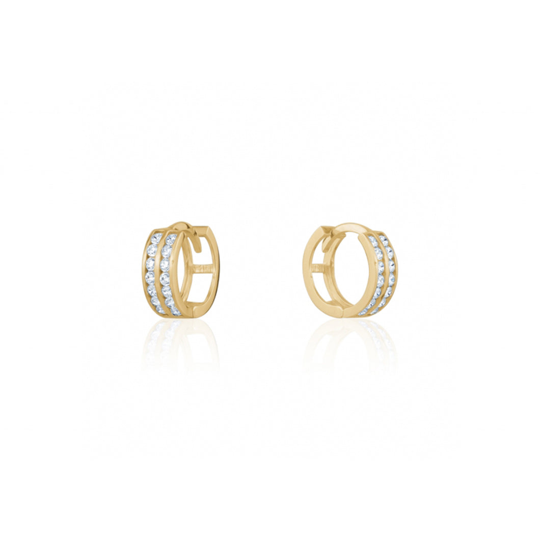 232147 10K Yellow Gold Double Row CZ Huggie Earrings
