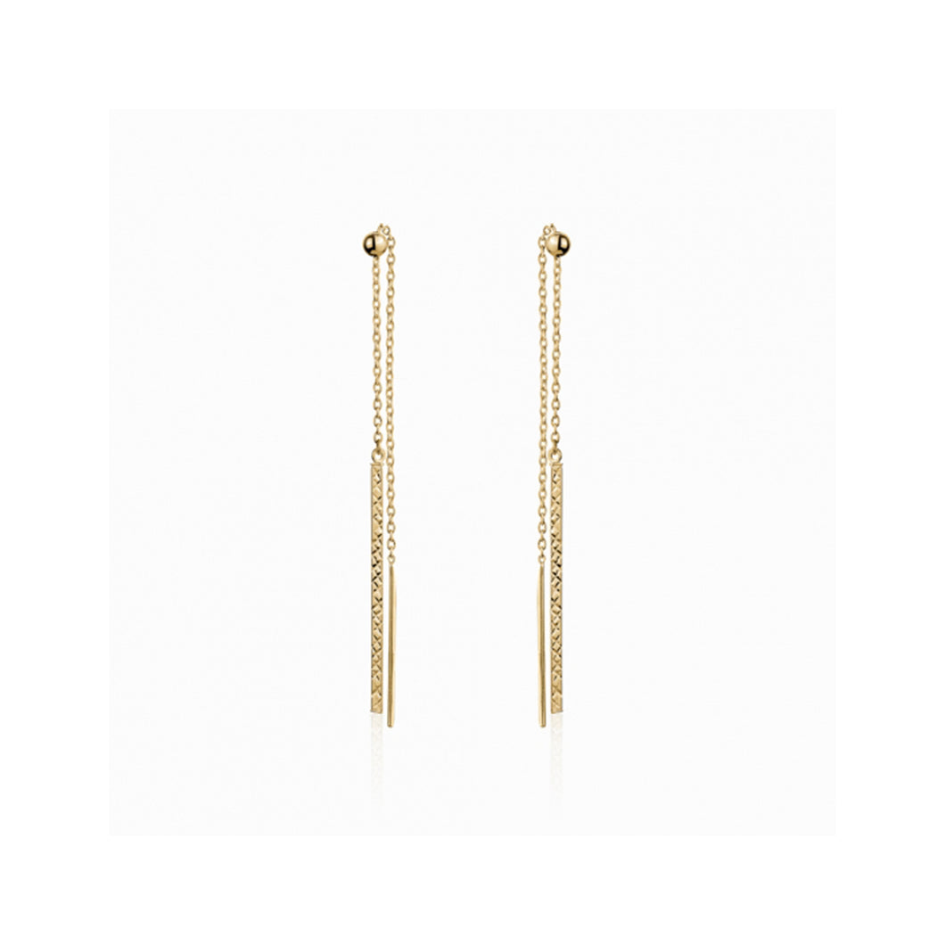 232149 10K Yellow Gold Pull Through DC Drop Earrings