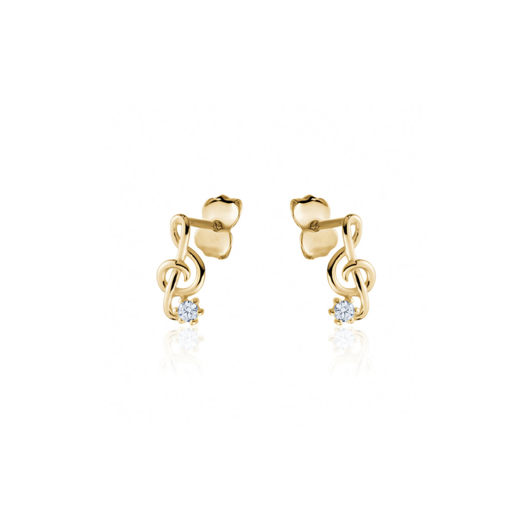 231867 10K Yellow Gold Music Note Earrings With CZ