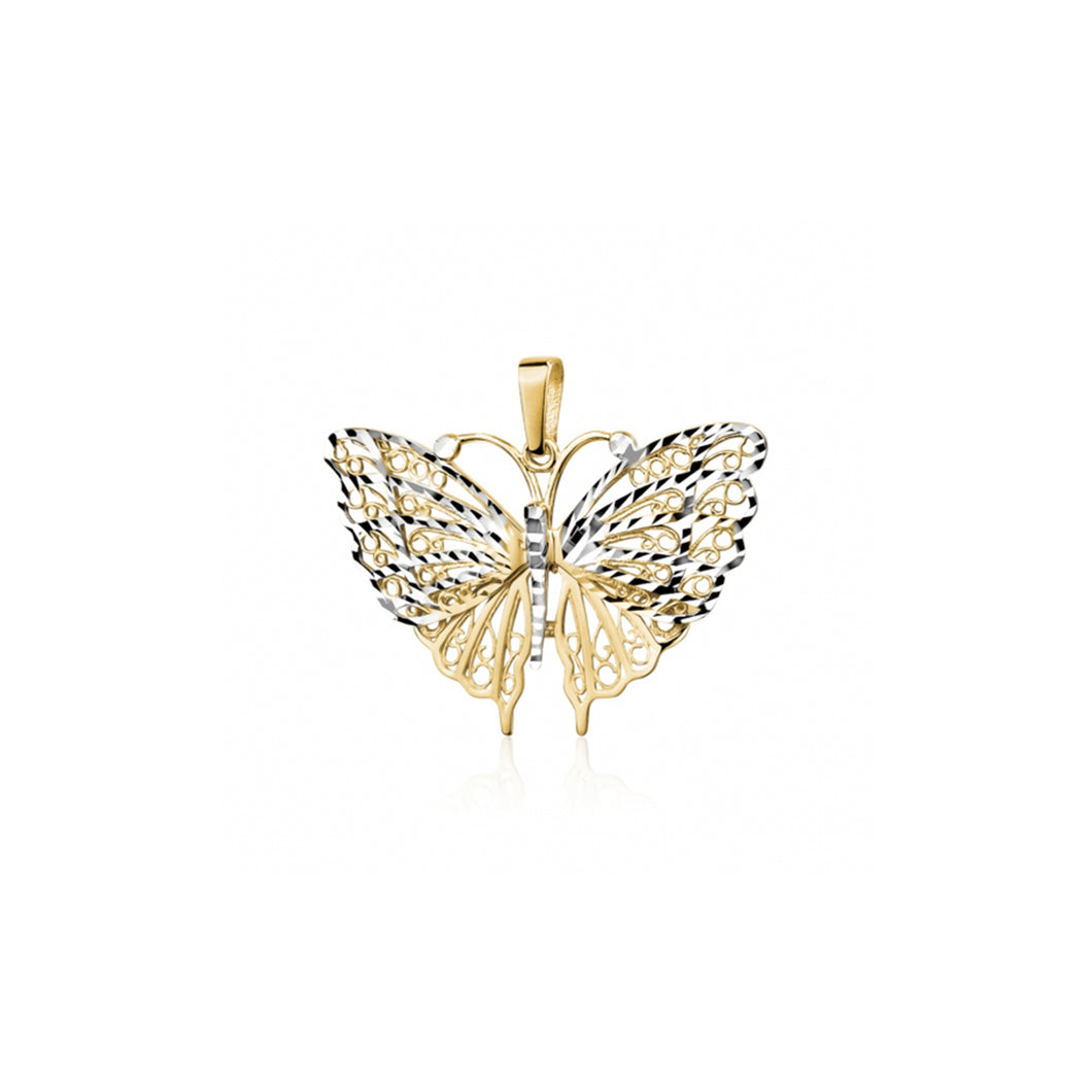 240601 10K Yellow & White Gold  DC Filigree Butterfly Charm