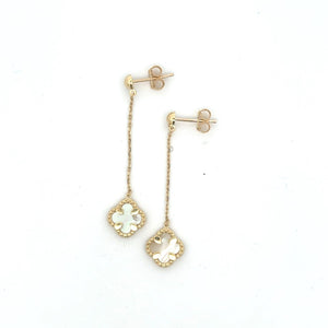 232213 10K Yellow Gold 4 Leaf Clover Mother of Pearl Drop Stud Earrings