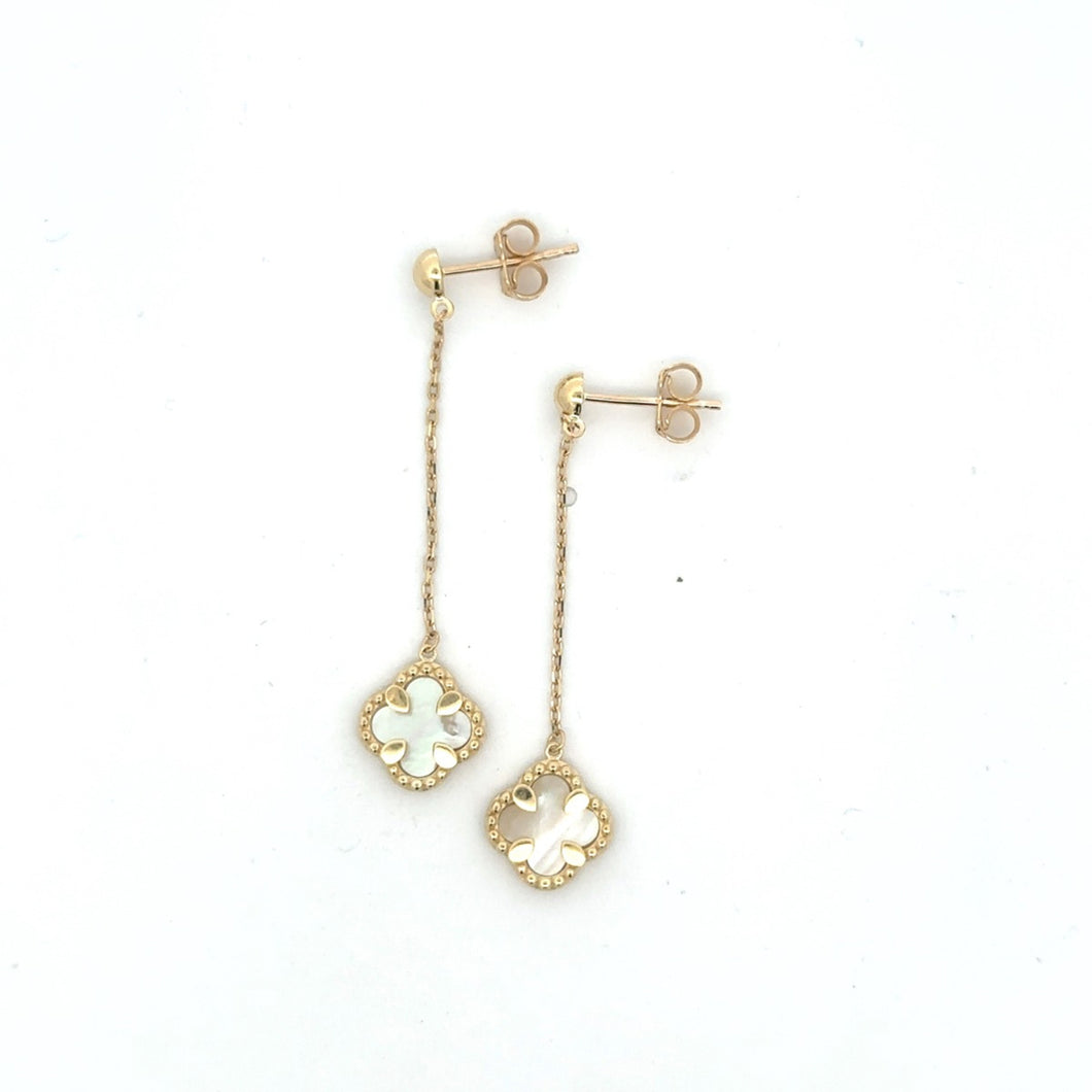 232213 10K Yellow Gold 4 Leaf Clover Mother of Pearl Drop Stud Earrings
