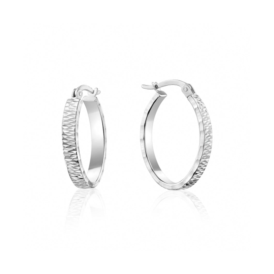 291436 Sterling Silver Diamond Cut Hoop Earrings