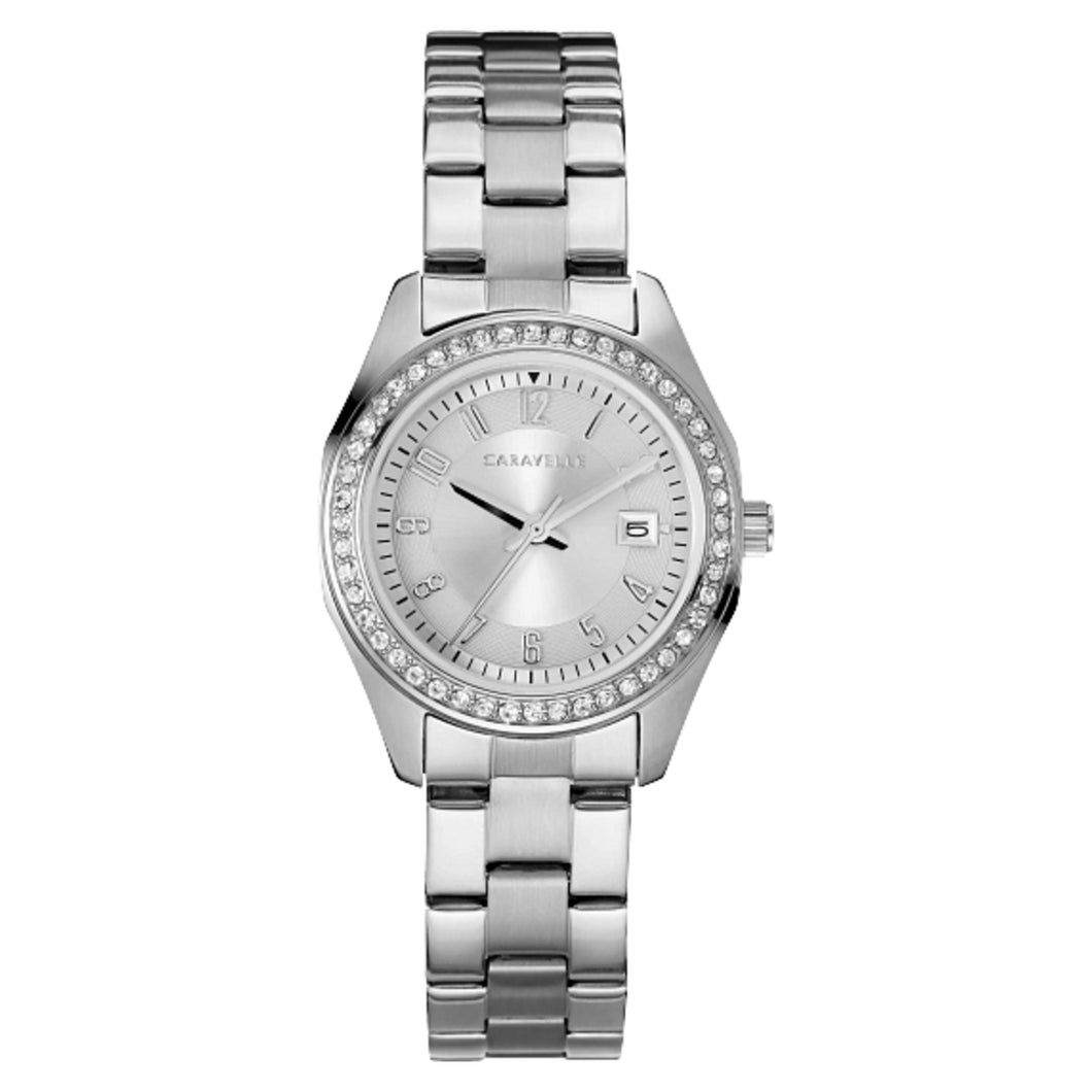 390166 CARAVELLE Stainless Steel with Crystals & Date Watch