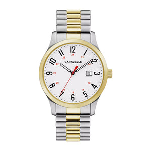 420012 Caravelle Two Tone Stainless Steel Expansion Bracelet Watch with Matte White Dial