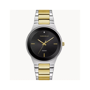 420192 CARAVELLE Two-Tone Stainless-Steel, Black Face with 1 Diamond Watch