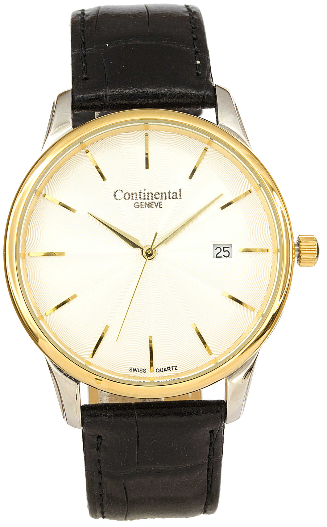 420044 Gents Continental Geneve Two Tone Stainless Steel Watch with Date, Textured Dial