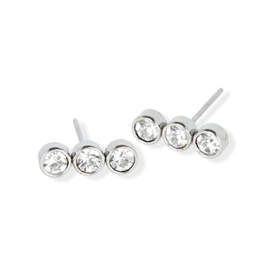 530176 Stainless Steel Hypoallergenic Triple Linear Crystal Stud Earrings *50% FINAL SALE*