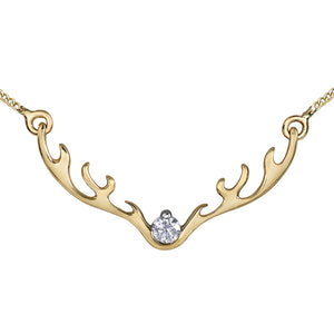 AM408 OUT OF STOCK PLEASE ALLOW 3-4 WEEKS FOR DELIVERY 10KT Yellow Gold Antler Necklace, 0.04CT TW Canadian Diamond