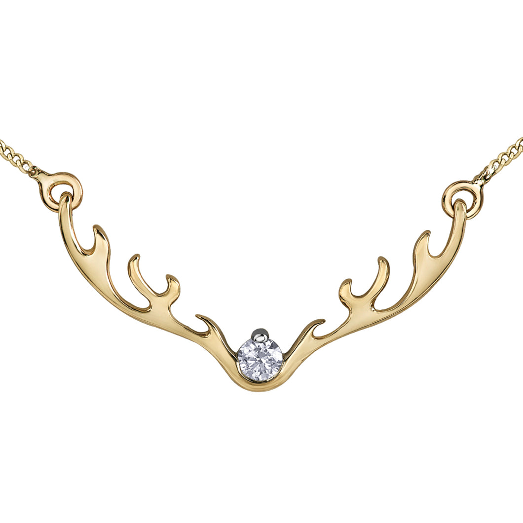 AM408 OUT OF STOCK PLEASE ALLOW 3-4 WEEKS FOR DELIVERY 10KT Yellow Gold Antler Necklace, 0.04CT TW Canadian Diamond