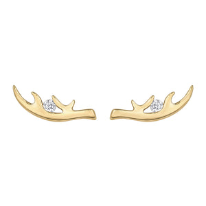 AM450 10KT Yellow Gold Antler Stud Earrings, 0.05CT TW Canadian Diamond