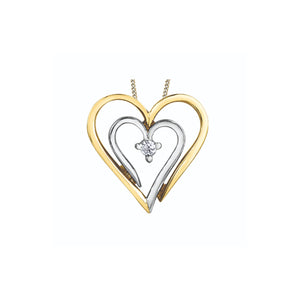 AM521 OUT OF STOCK, PLEASE ALLOW 3-4 WEEKS FOR DELIVERY 10KT Yellow & White Gold .04CT TW Canadian Diamond Double Heart Pendant