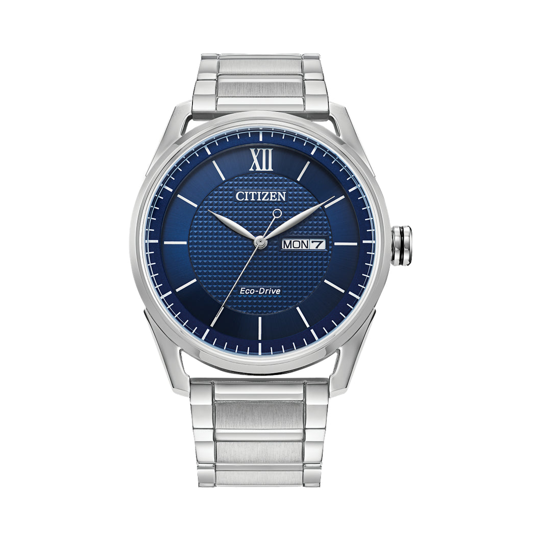 410077 CITIZEN® ECO-DRIVE  Stainless Steel Casing with Blue Dial & Day/Date