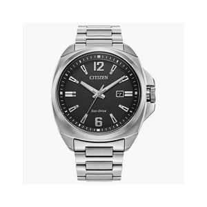 410108 CITIZEN® Eco-Drive Stainless-Steel Watch With Black Dial, Luminous Hands & Date