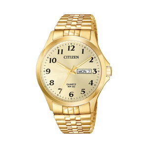 420082 CITIZEN® Quartz Gold Toned Expansion Strap Watch with Day/Date