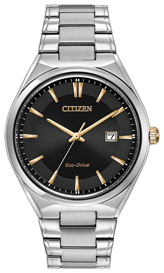 410001 CITIZEN® ECO-DRIVE Stainless Steel with Black Dial, Gold Hands & Date