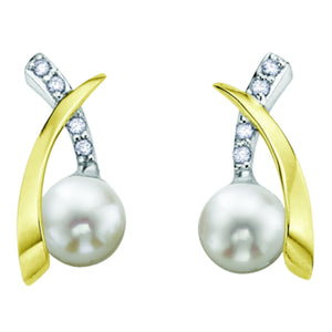 340965 OUT OF STOCK, PLEASE ALLOW 3-4 WEEKS FOR DELIVERY 10KT Yellow Gold Pearl & .04CT TW Diamond Stud Earrings