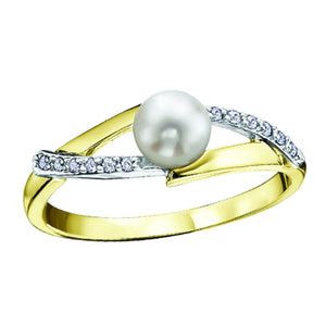 340967  10KT Yellow Gold Pearl & .06CT TW Diamond Ring
