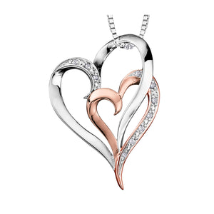 141033 OUT OF STOCK, PLEASE ALLOW 3-4 WEEKS FOR DELIVERY 10KT Rose & White Gold .04CT TW Diamond Double Heart Necklace