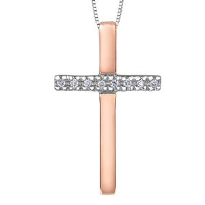 141051 10KT Rose & White Gold .02CT TW Diamond Cross Pendant