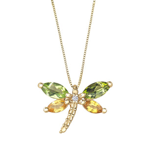 170085 OUT OF STOCK, PLEASE ALLOW 3-4 WEEKS FOR DELIVERY  10KT Yellow Gold Peridot, Yellow Sapphire & Diamond Dragonfly Pendant