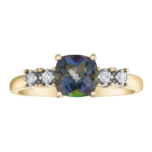 060018 OUT OF STOCK PLEASE ALLOW 3-4 WEEKS FOR DELIVERY 10KT Yellow Gold Mystic Topaz & .08CT TW Diamond Ring