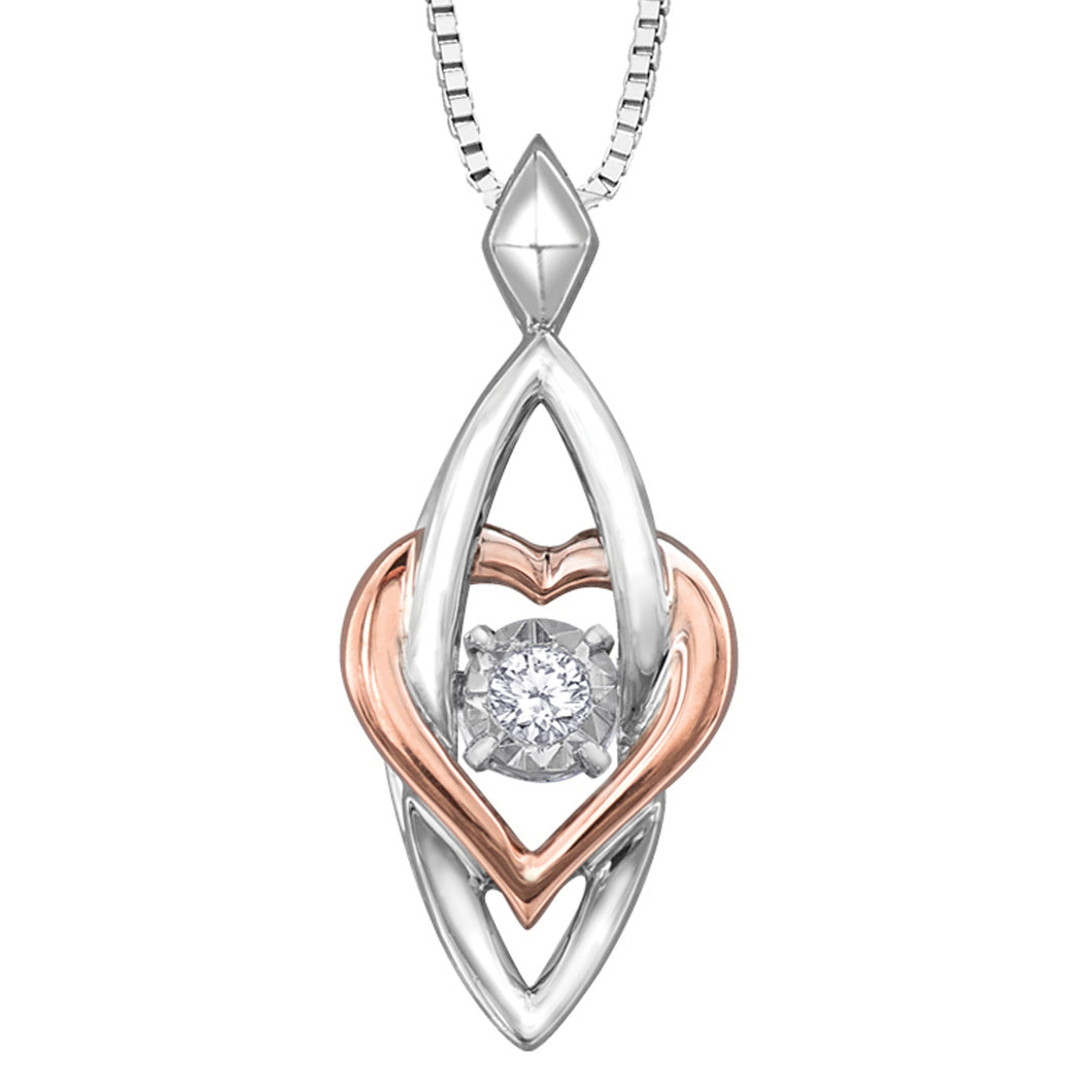 141504 10KT White & Rose Gold .03CT TW Dancing Diamond with Heart Pendant