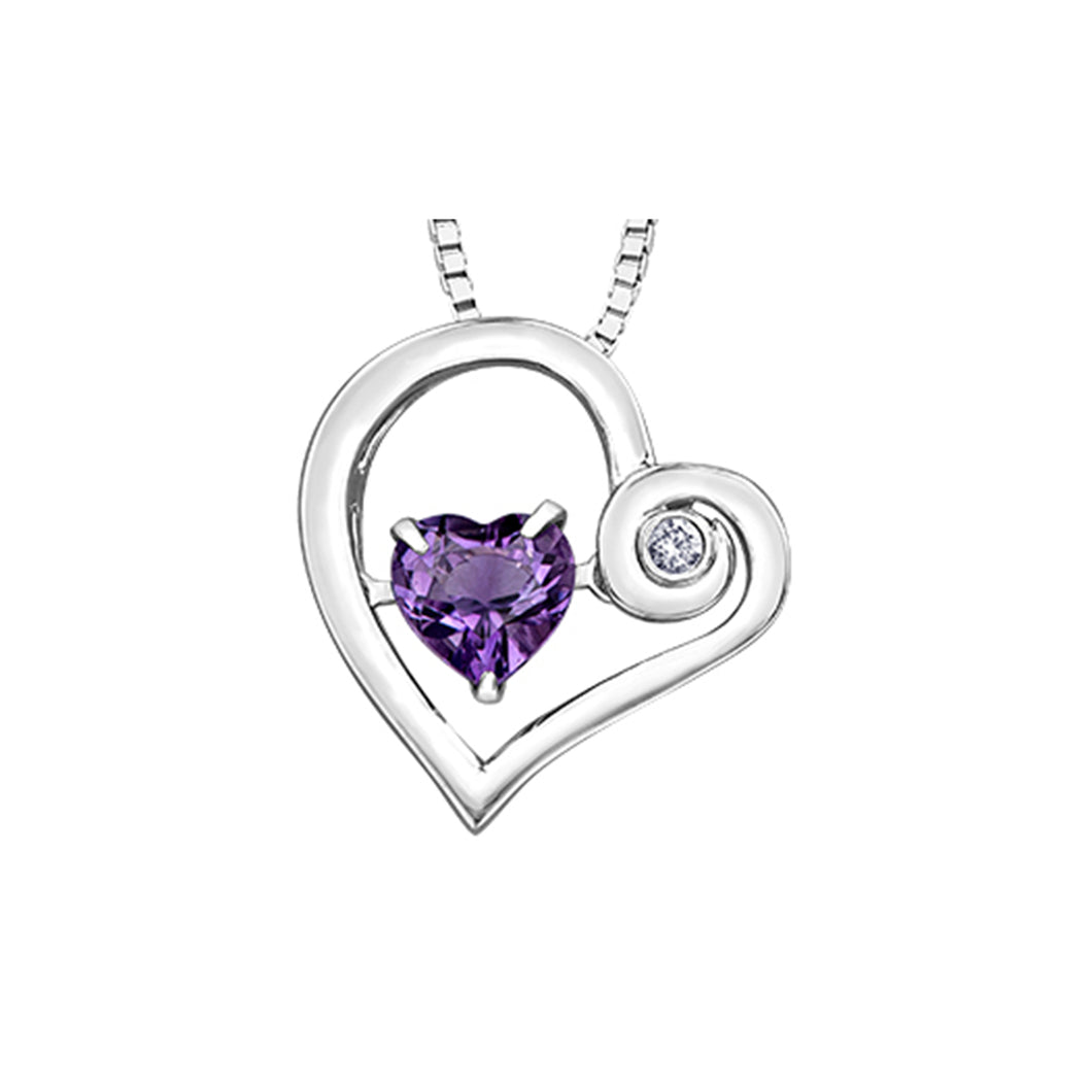 304504 Sterling Silver Dancing Amethyst & Diamond Heart Necklace