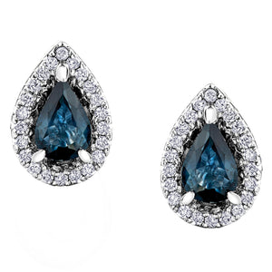 180015 10KT White Gold Pear Shaped Sapphire & 0.11CT TW Diamond Stud Earrings
