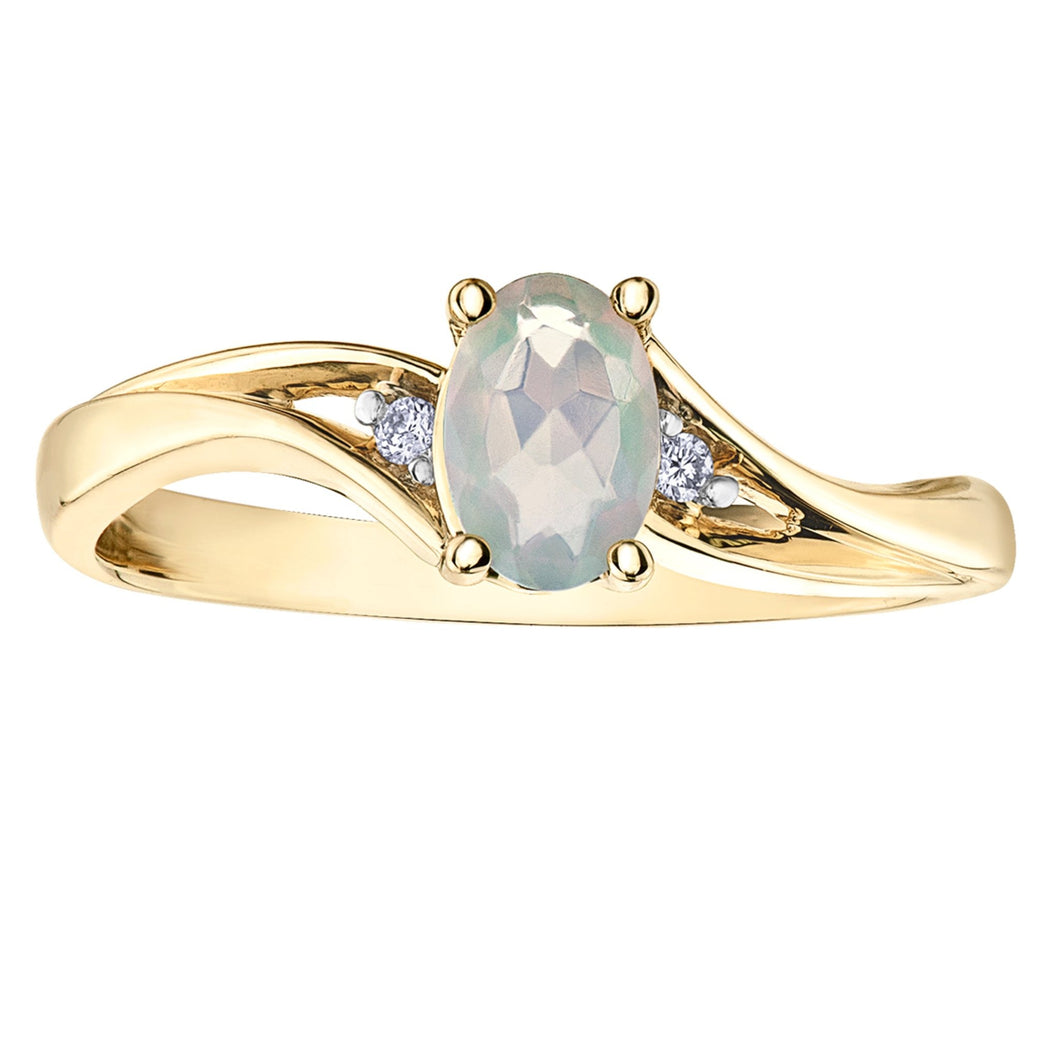 060108 OUT OF STOCK, PLEASE ALLOW 3-4 WEEKS FOR DELIVERY 10KT Yellow Gold Opal & 0.02CT TW Diamond Ring