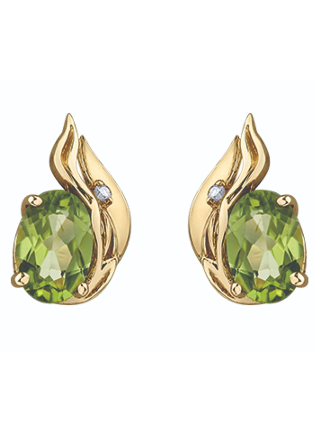180074 10KT Yellow Gold with Diamond and Peridot Stud Earrings