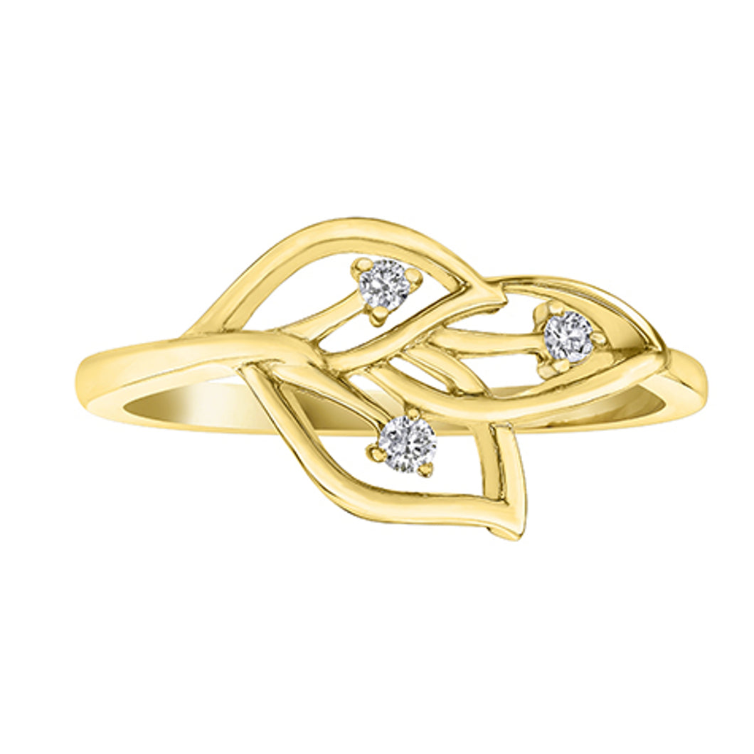 030198 10K Yellow Gold & 0.05CT TW Diamond Leaf Ring