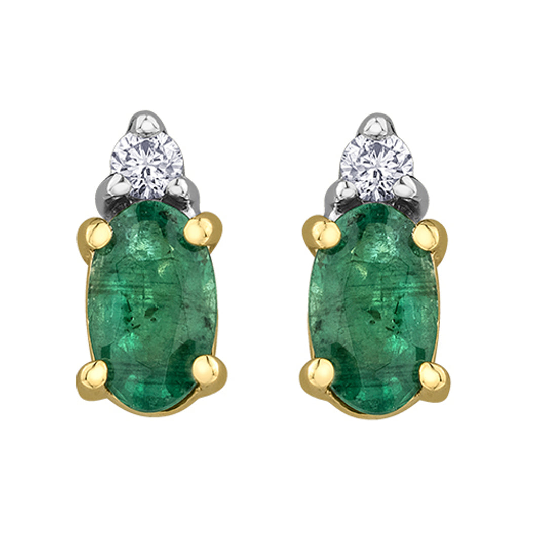 180087 OUT OF STOCK PLEASE ALLOW 3-4 WEEKS FOR DELIVERY 10KT Yellow Gold Emerald & Diamond Stud Earrings