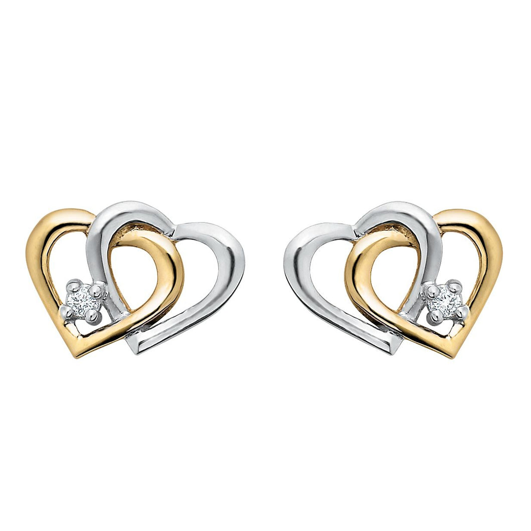 151128 OUT OF STOCK, PLEASE ALLOW 3-4 WEEKS FOR DELIVERY 10KT White & Yellow Gold .03CT TW Diamond Double Heart Stud Earrings