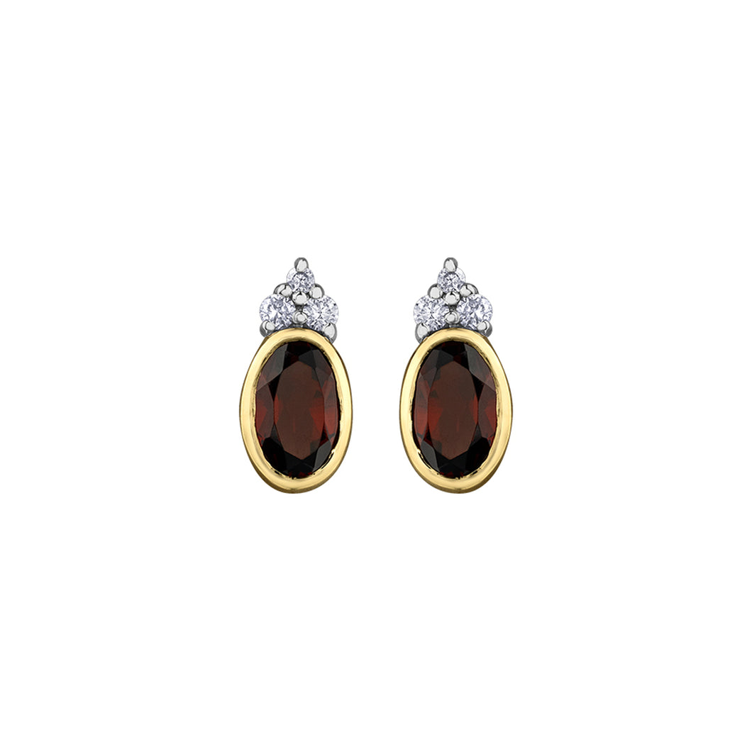 180119 OUT OF STOCK PLEASE ALLOW 3-4 WEEKS FOR DELIVERY 10KT Yellow Gold Garnet & .05CT TW Diamond Earrings
