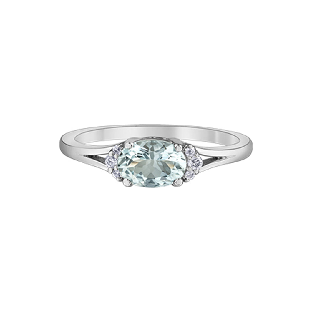 060168 OUT OF STOCK, PLEASE ALLOW 2-3 WEEKS FOR DELIVERY 10KT White Gold Aquamarine & 0.05CT TW Diamond Ring