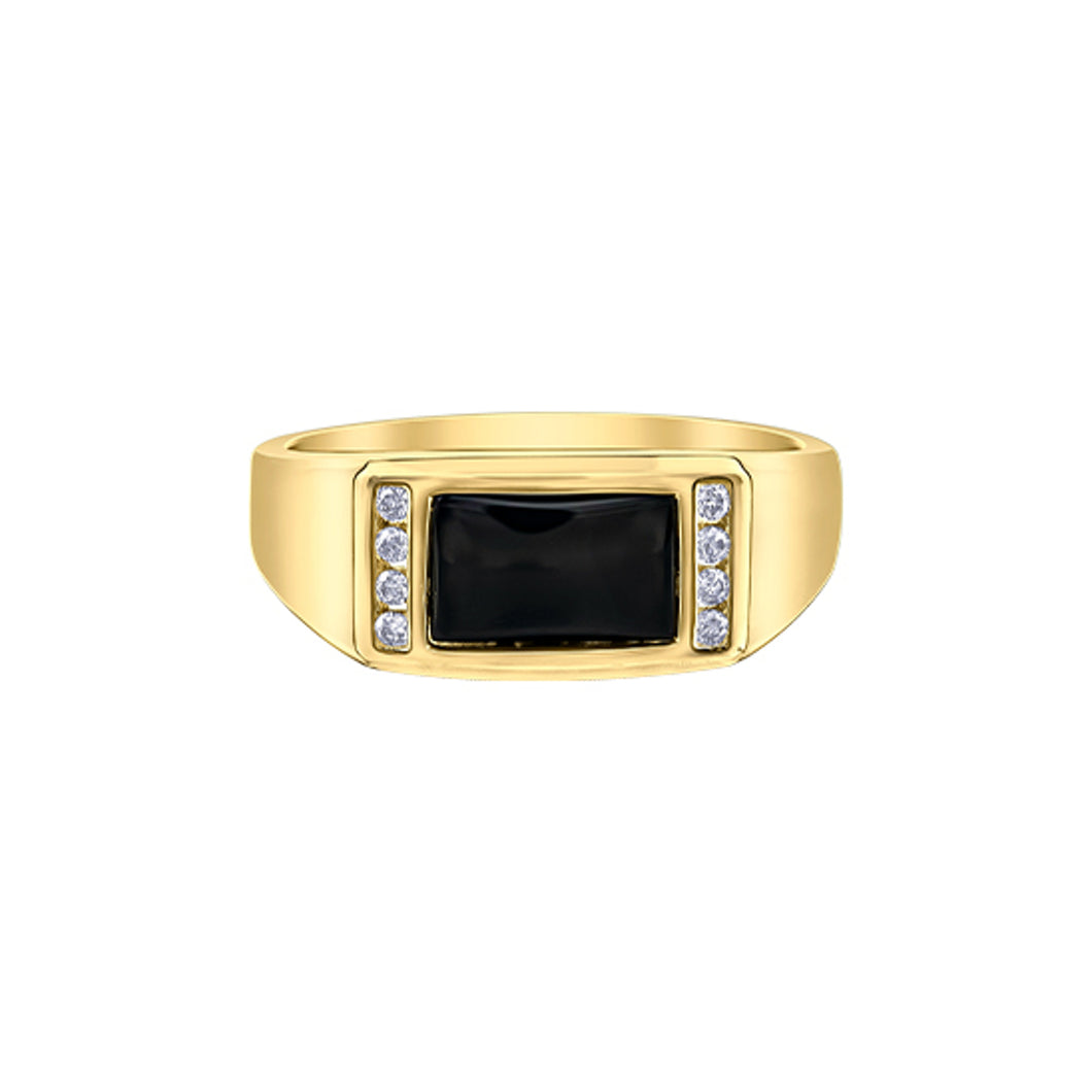 070052 10KT Yellow Gold Onyx & 0.10 CT TW Diamond Ring