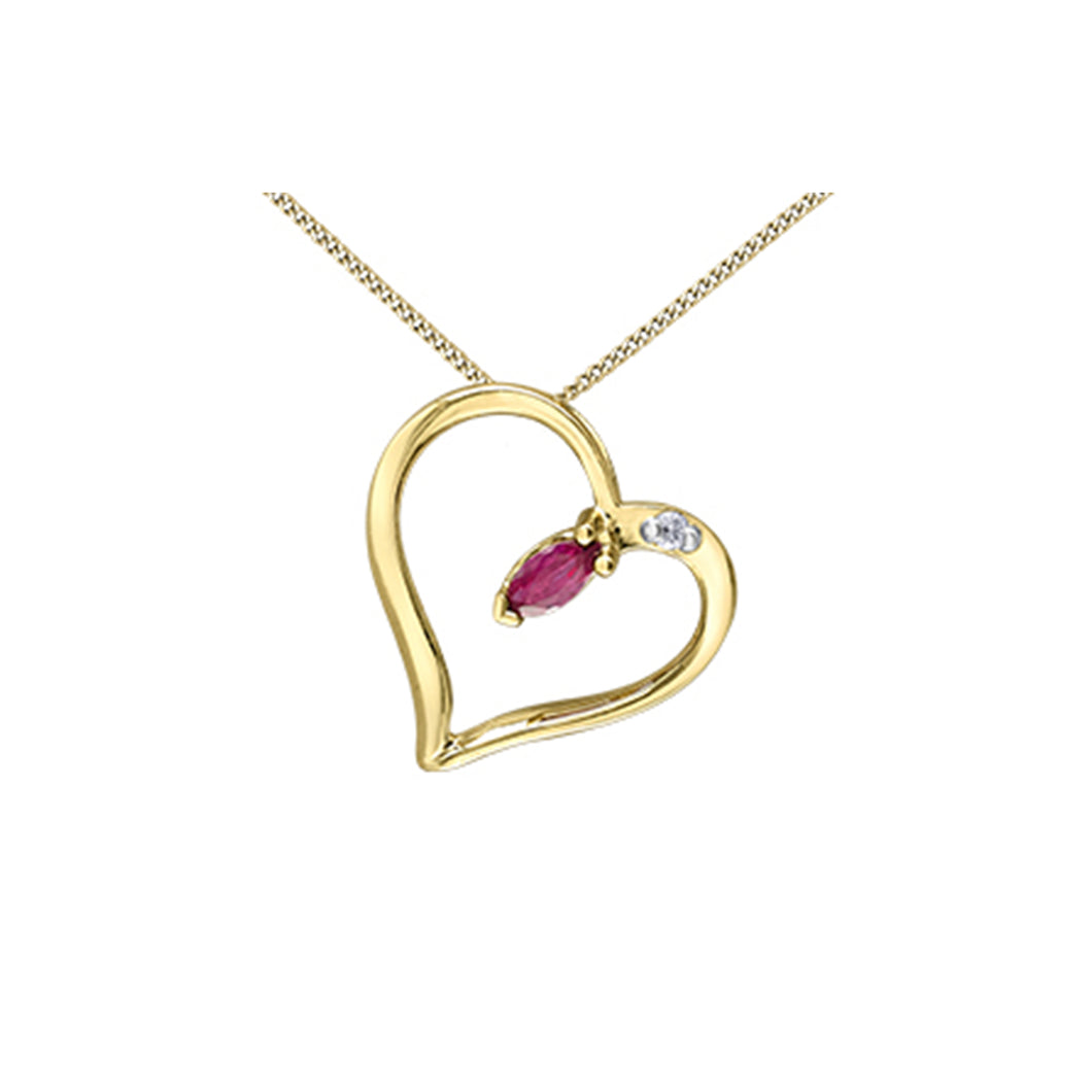 170165 10KT Yellow Gold .01CT TW Diamond  & Ruby Heart Pendant