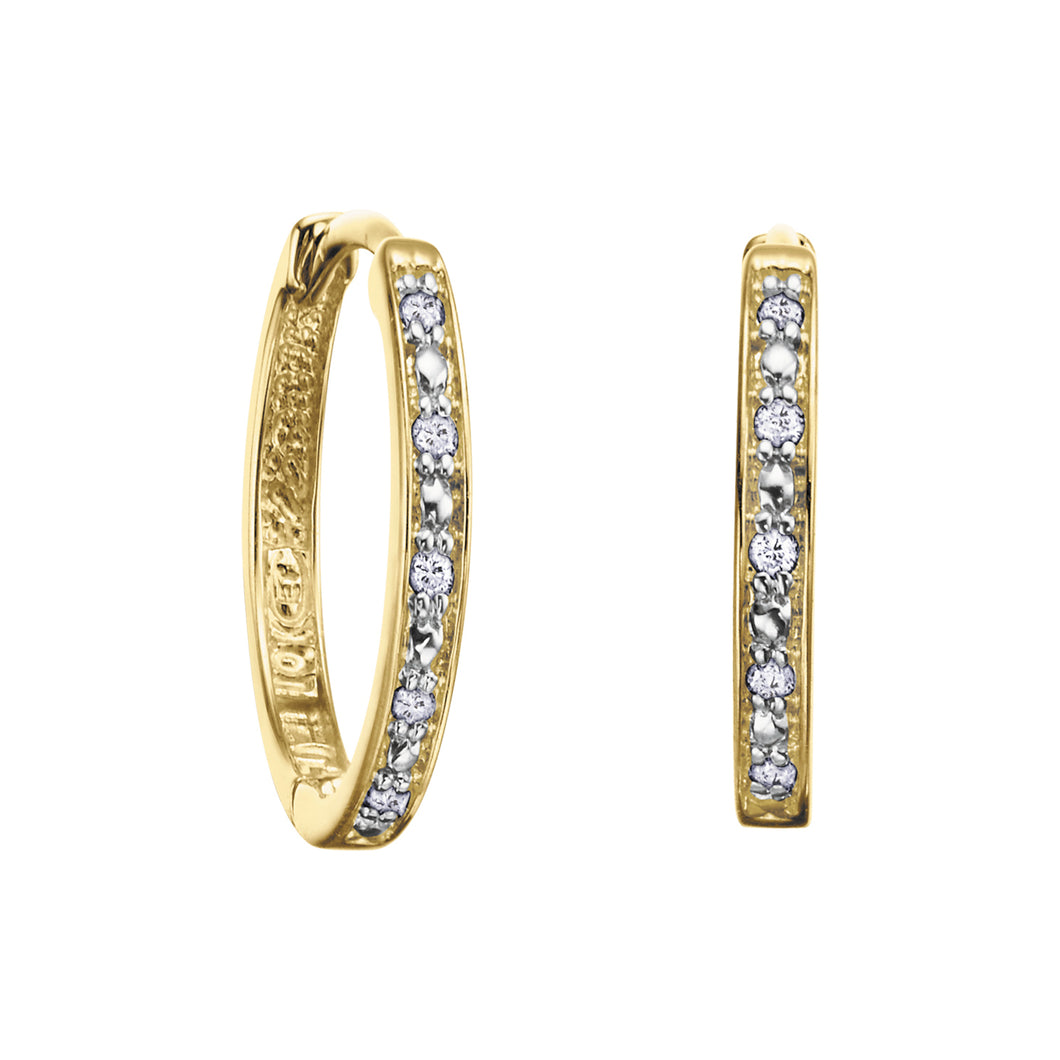 150739 10KT Yellow Gold 0.05CT TW Diamond Hoop Earrings