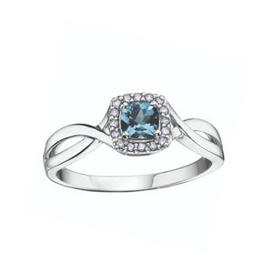060023 10K White Gold Blue Topaz with 0.07CT TW Diamond Birthstone Ring