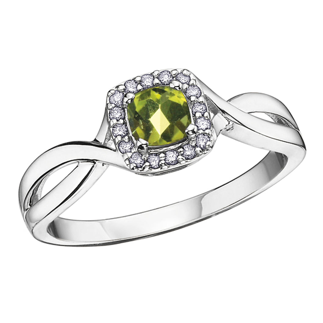 060026 OUT OF STOCK, PLEASE ALLOW 3-4 WEEKS FOR DELIVERY 10K White Gold Peridot with 0.07CT TW Diamond Birthstone Ring