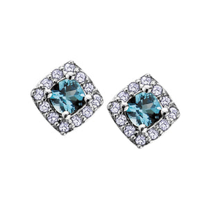 180018 10KT White Gold Blue Topaz Gemstone & .12CT TW Diamond Halo Earrings
