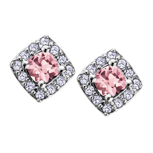 180065 10KT White Gold Pink Tourmaline Gemstone with 0.12CT TW Diamond Halo Earrings *40% OFF FINAL SALE*