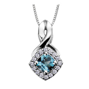 170025  OUT OF STOCK, PLEASE ALLOW 3-4 WEEKS FOR DELIVERY 10KT White Gold Blue Topaz & .08CT TW Diamond Halo Pendant