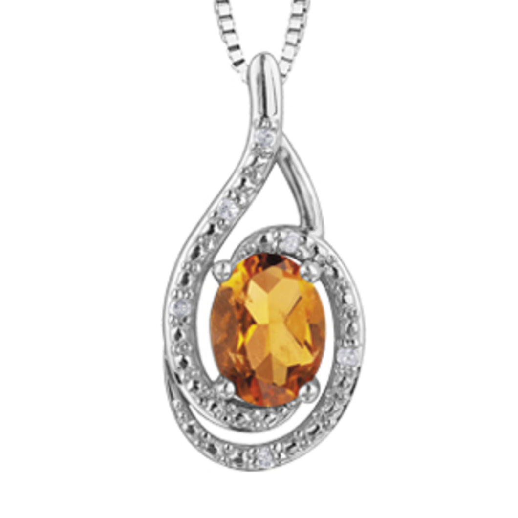 303001 Sterling Silver Citrine & .03CT TW Diamond Pendant