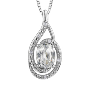 303009 Sterling Silver White Topaz & .03CT TW Diamond Pendant