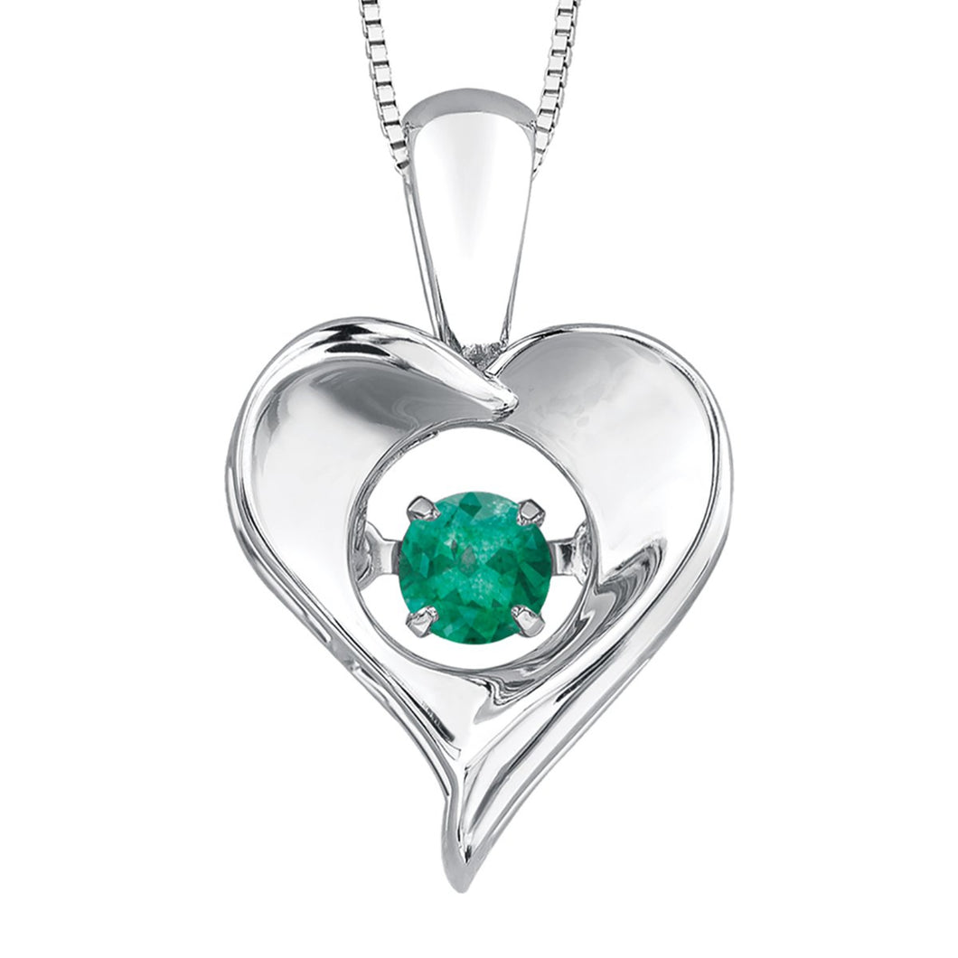 303014 Sterling Silver Dancing Emerald Heart Necklace