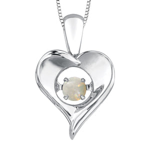 303016 Sterling Silver Dancing Opal Heart Necklace