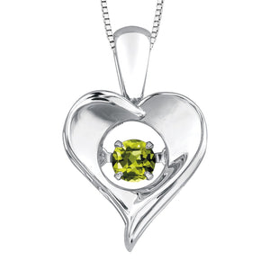 303017 Sterling Silver Dancing Peridot Heart Necklace