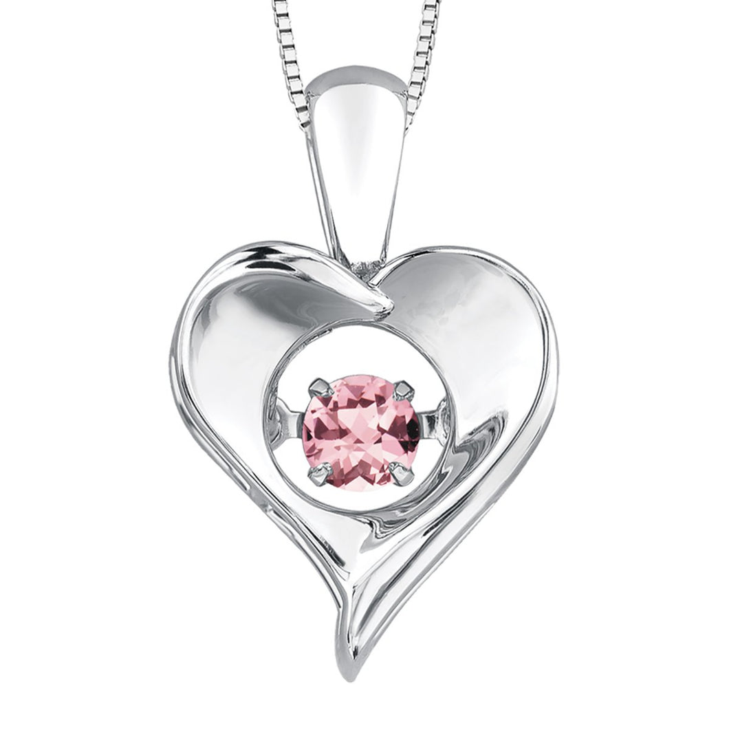 303018 Sterling Silver Dancing Pink Topaz Heart Necklace